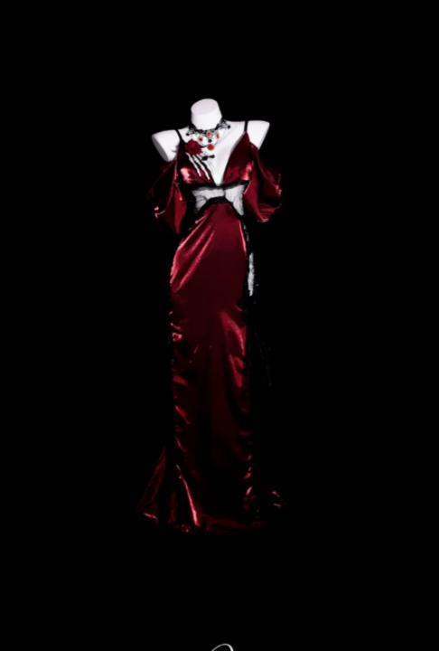 Elegant Spaghetti Strap Mermaid Long Prom Dresses Satin Burgundy Evening Dresses DP3719