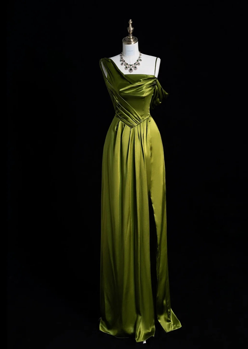 Simple Sheath Long Prom Dresses Satin Green Evening Gown DP3783
