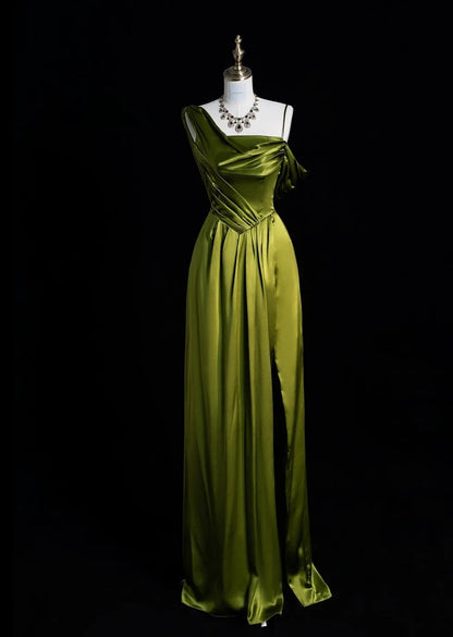 Simple Sheath Long Prom Dresses Satin Green Evening Gown DP3783