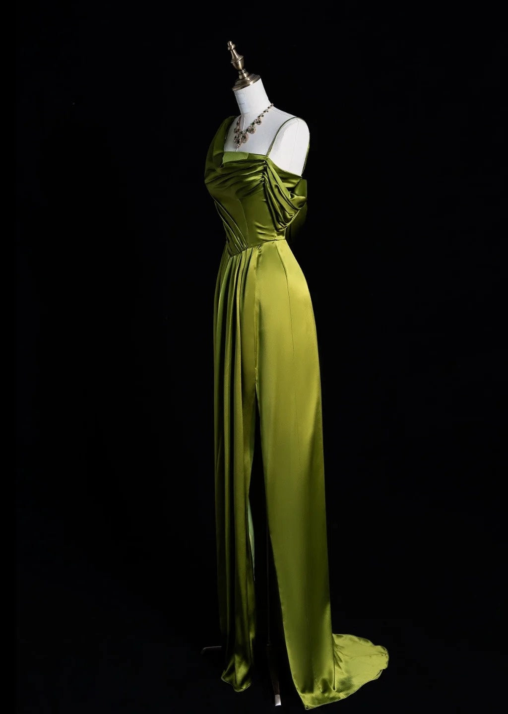 Simple Sheath Long Prom Dresses Satin Green Evening Gown DP3783