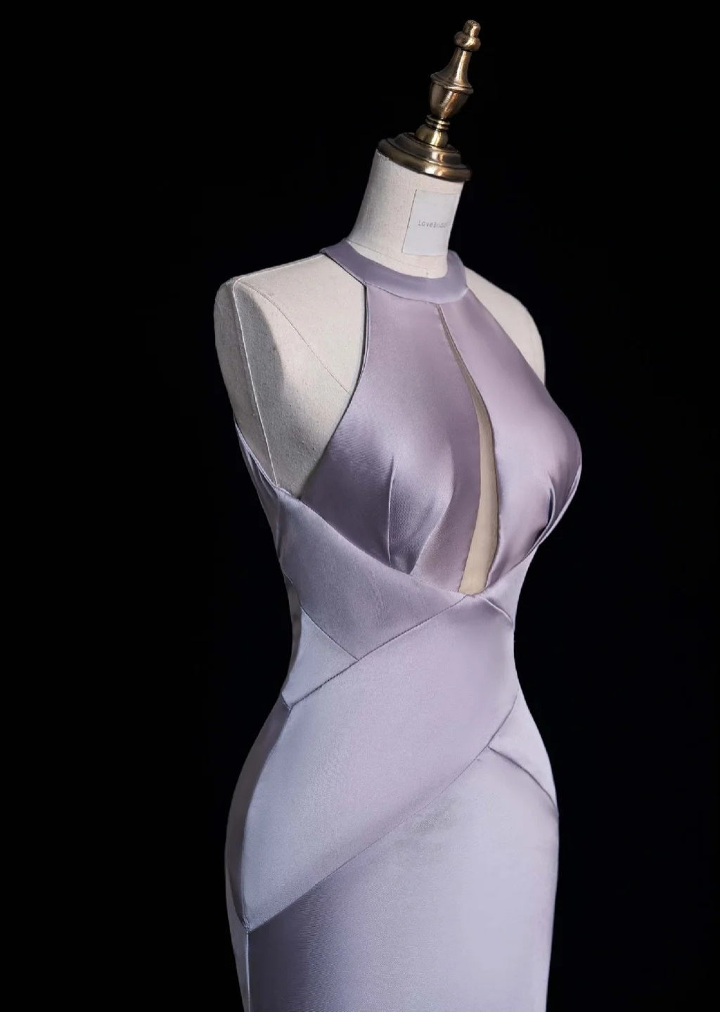Elegant Halter Mermaid Long Prom Dress Satin Gray-Purple Evening Dress DP3785