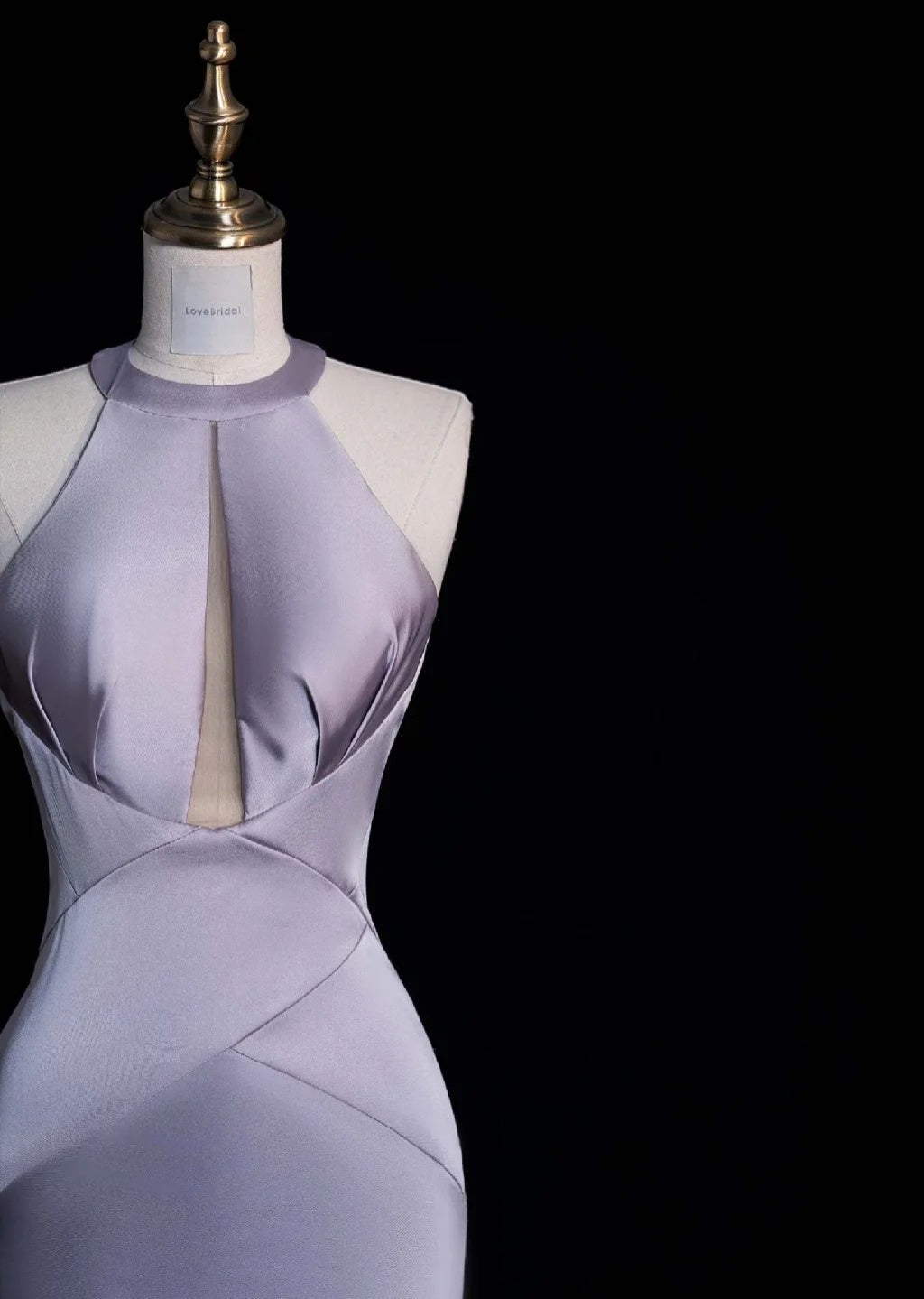 Elegant Halter Mermaid Long Prom Dress Satin Gray-Purple Evening Dress DP3785
