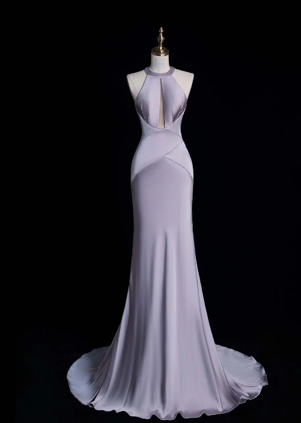 Elegant Halter Mermaid Long Prom Dress Satin Gray-Purple Evening Dress DP3785