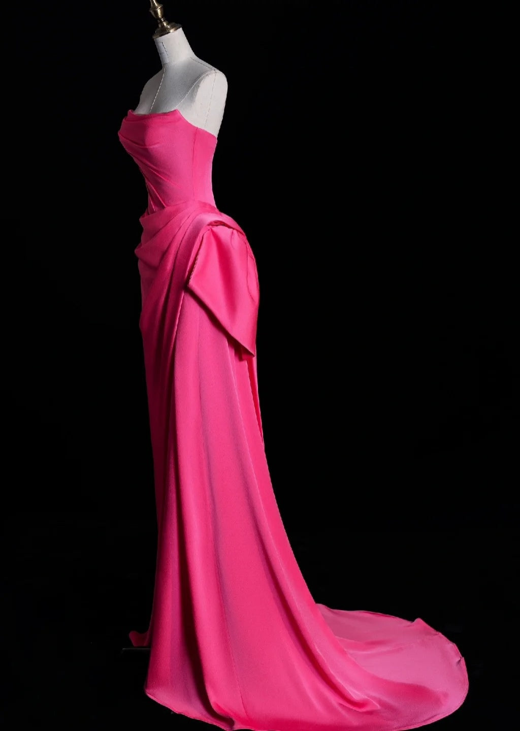 Elegant Strapless Sheath Long Prom Dresses Satin Pink Evening Dresses DP3786
