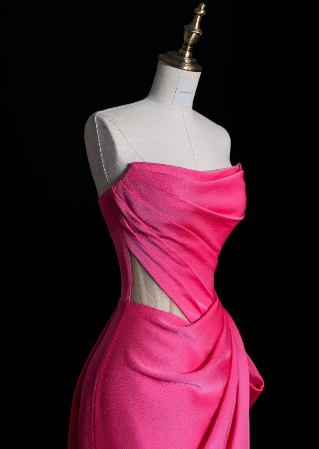 Elegant Strapless Sheath Long Prom Dresses Satin Pink Evening Dresses DP3786