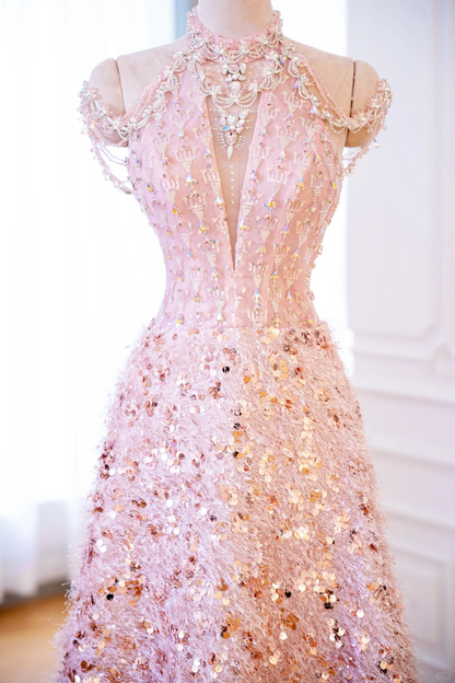 Elegant Glamour Ball Gown Pink Sequin Evening Gowns Party Dress Classy Gowns Evening Dresses DP904