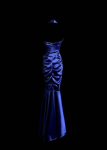 Elegant Glamour Mermaid Halter Royal Blue Satin Long Prom Dresses Party Dress Evening Dress DP911