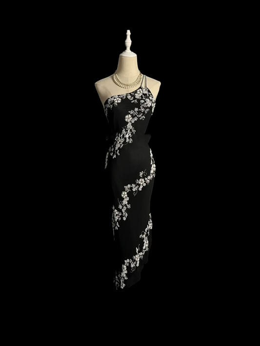 Retro Sheath One Shoulder Black Prom Dresses Evening Gowns Evening Dress DP941