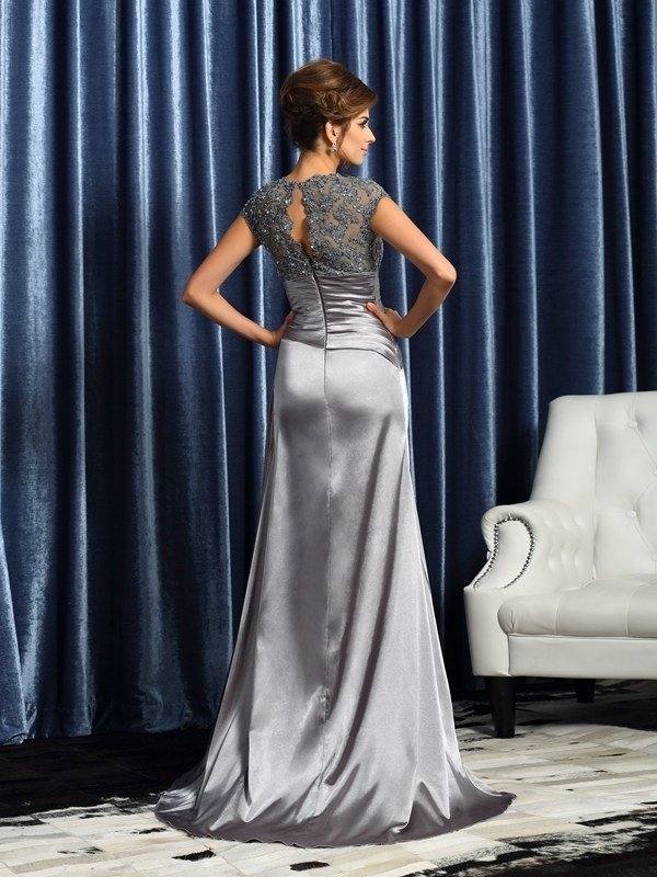 Trumpet/Mermaid Scoop Beading Short Sleeves Long Taffeta Mother of the Bride Dresses - RongMoon