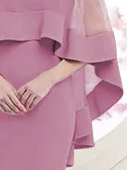 Sheath / Column Mother of the Bride Dress Elegant Square Neck Knee Length Satin Tulle 3/4 Length Sleeve with Appliques - RongMoon