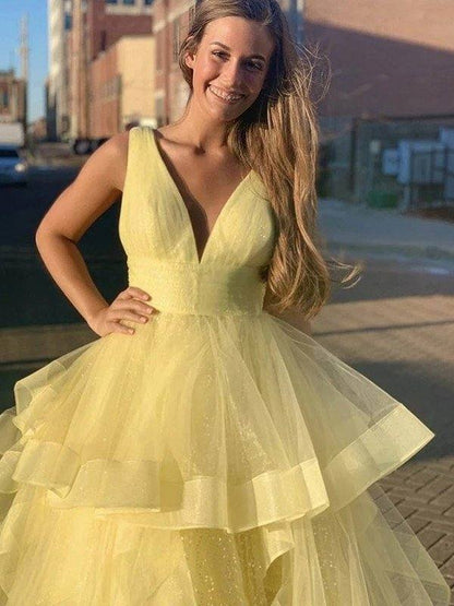 Ball Gown Floor-Length V-neck Ruffles Sleeveless Organza Dresses - RongMoon