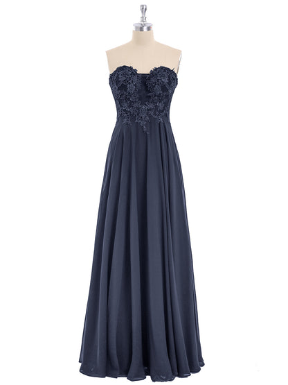 Strapless Chiffon with Appliqued Gown Dark Navy