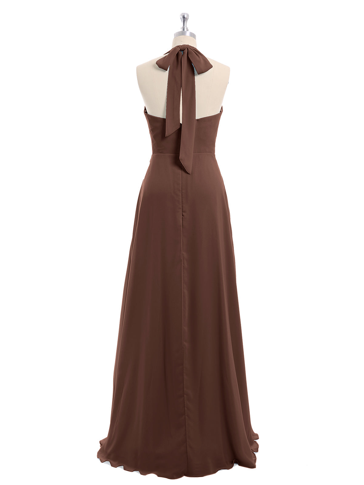 V Neckline Chiffon Dress with Bow Straps Chocolate