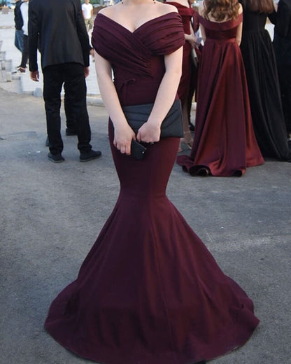 Mermaid V Neck Off The Shoulder Dress