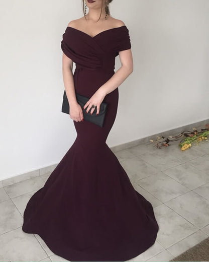Mermaid V Neck Off The Shoulder Dress