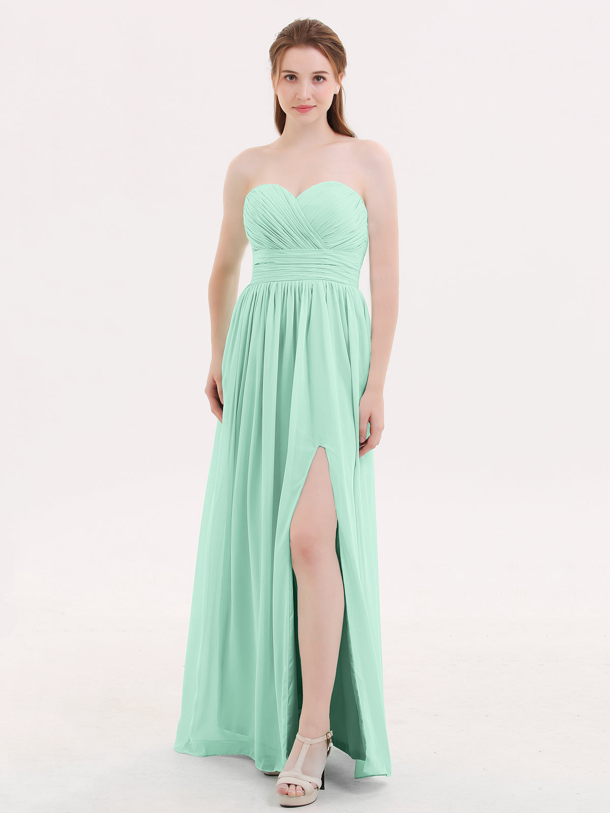 Strapless Sweetheart Neck Bridesmaid Dress with Slit Mint Green