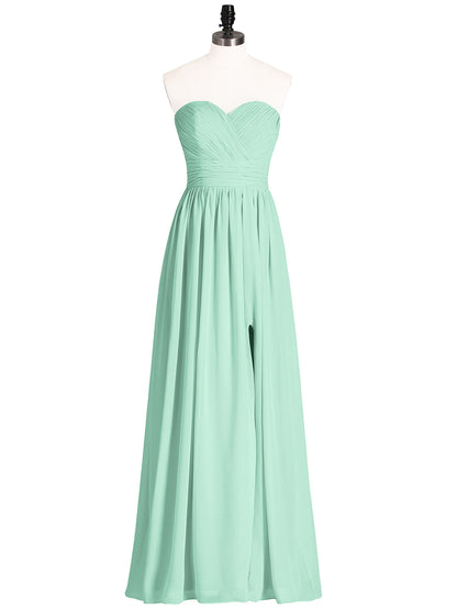 Strapless Sweetheart Neck Bridesmaid Dress with Slit Mint Green