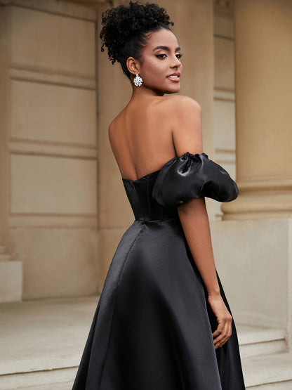 Classic A-Line Satin Sweetheart Prom Dress Black