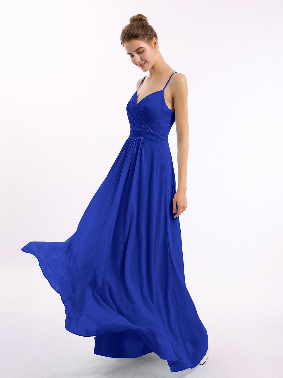Spaghetti Straps Chiffon Dress with Sweetheart Neck Royal Blue
