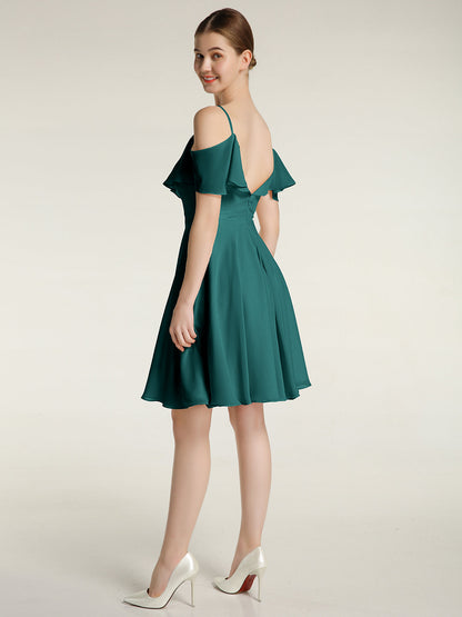 Sweetheart Neck Short Dresses with Ruffles Sleeves Peacock