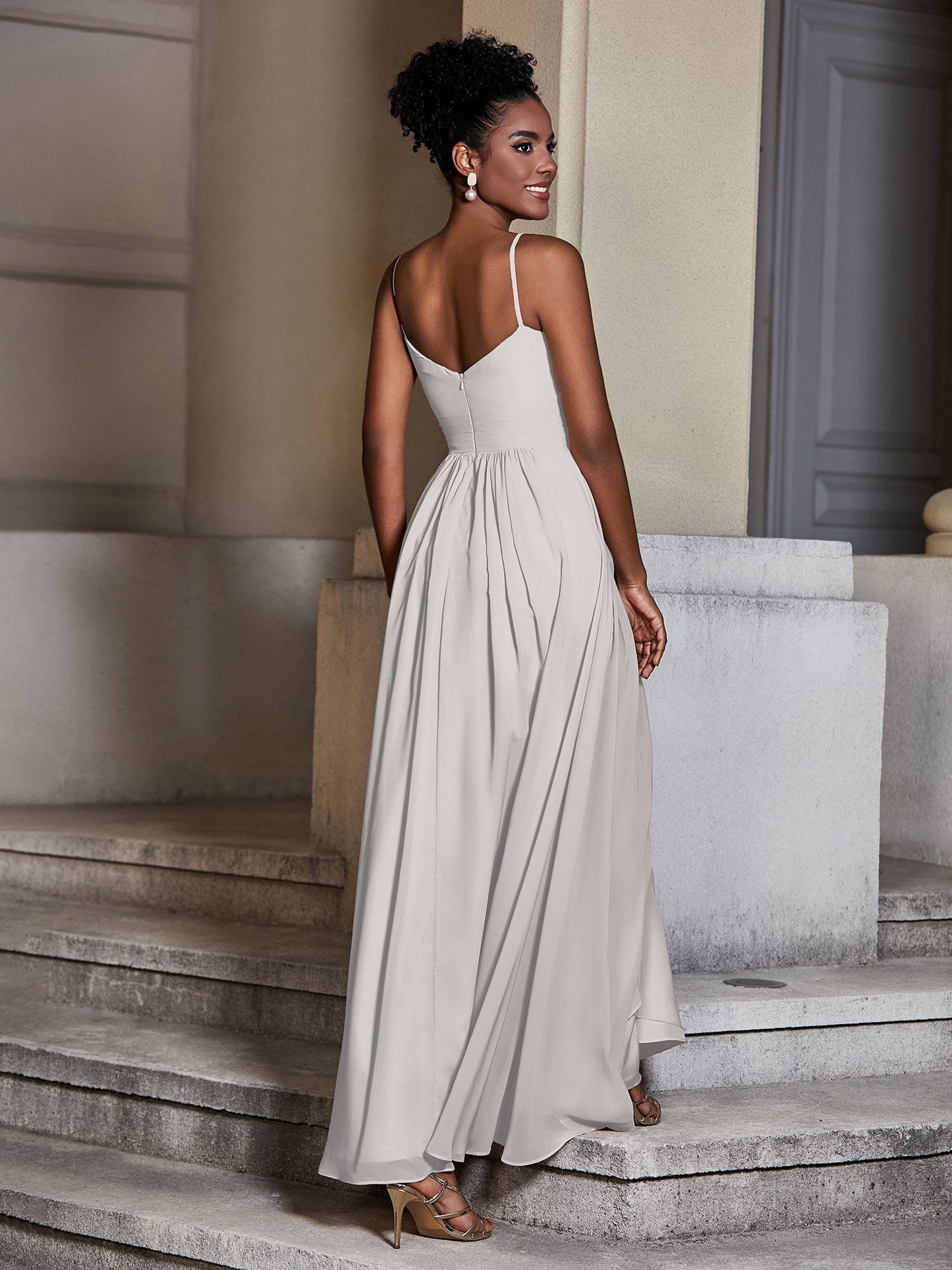 Cross Pleated Bodice Spaghetti Strap Dresses Silver