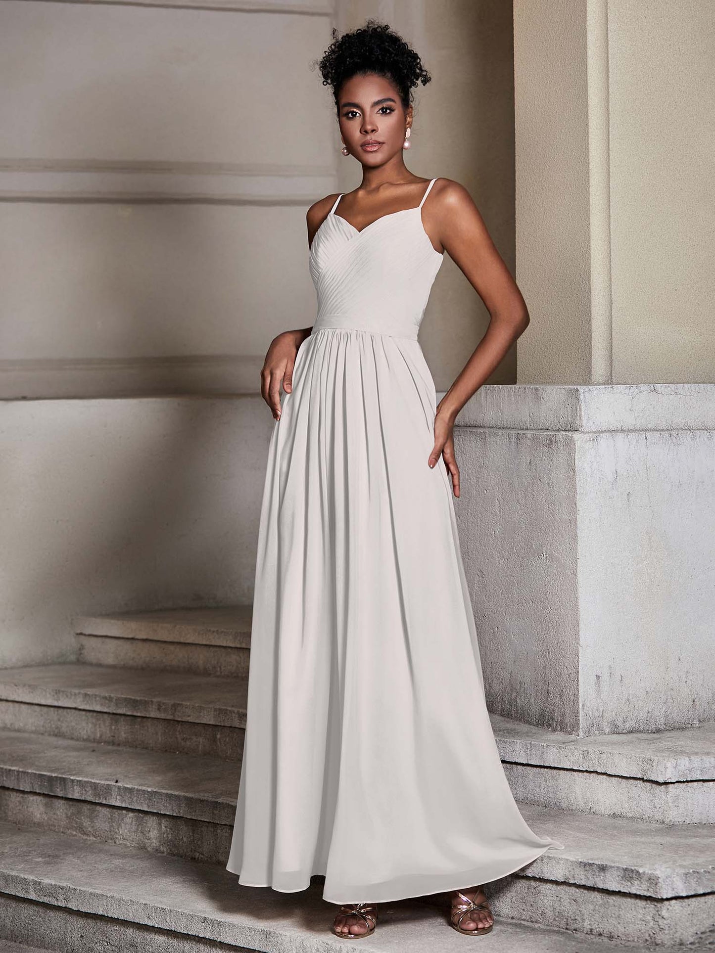 Cross Pleated Bodice Spaghetti Strap Dresses Silver