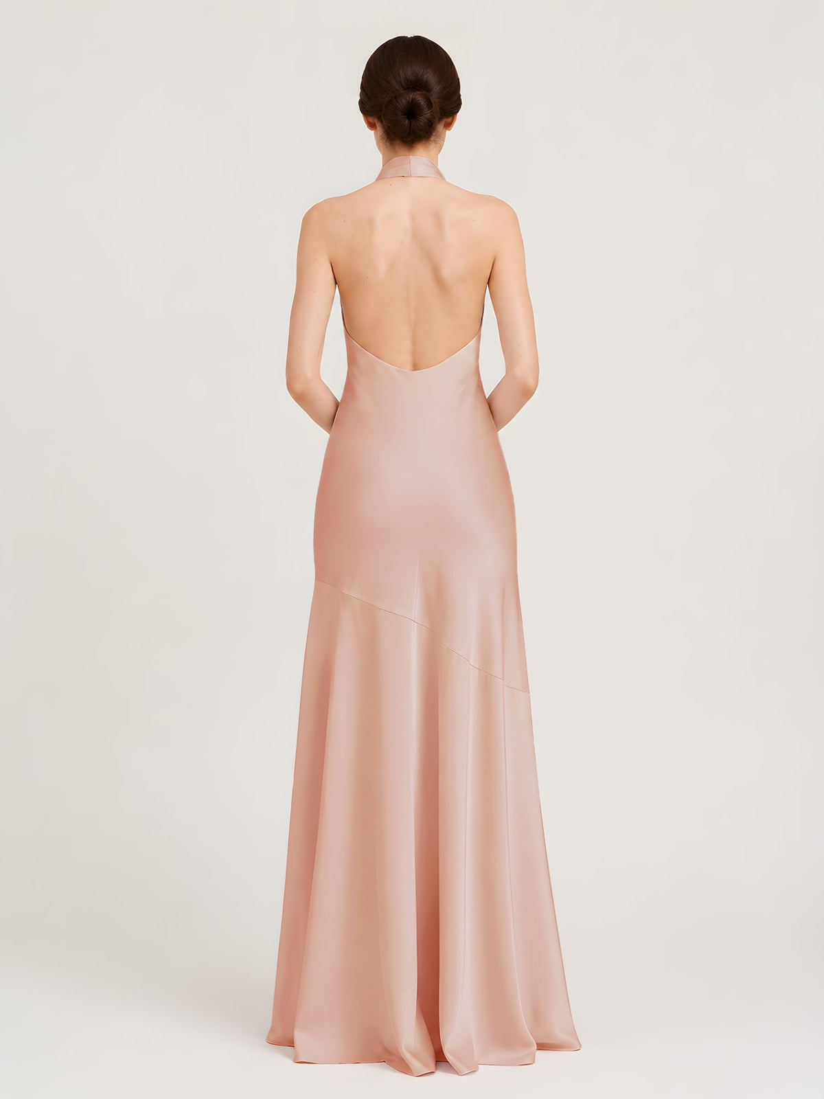 Floor-Length Halter Dress with Flared Mermaid Hem Blushing Pink