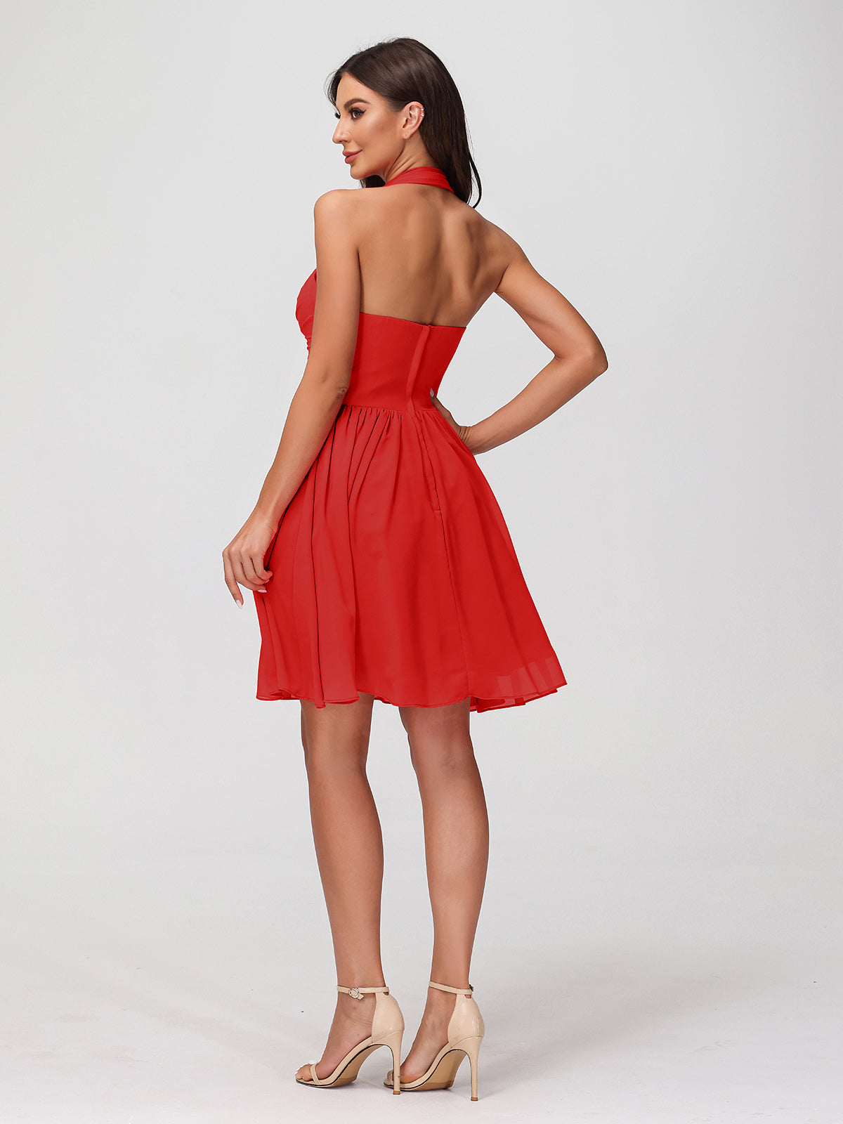 Halter Sweetheart Chiffon Short Dressses Red