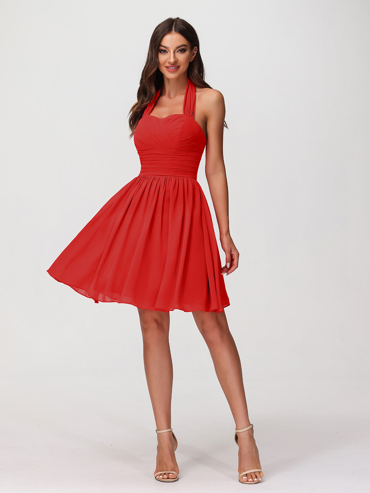 Halter Sweetheart Chiffon Short Dressses Red