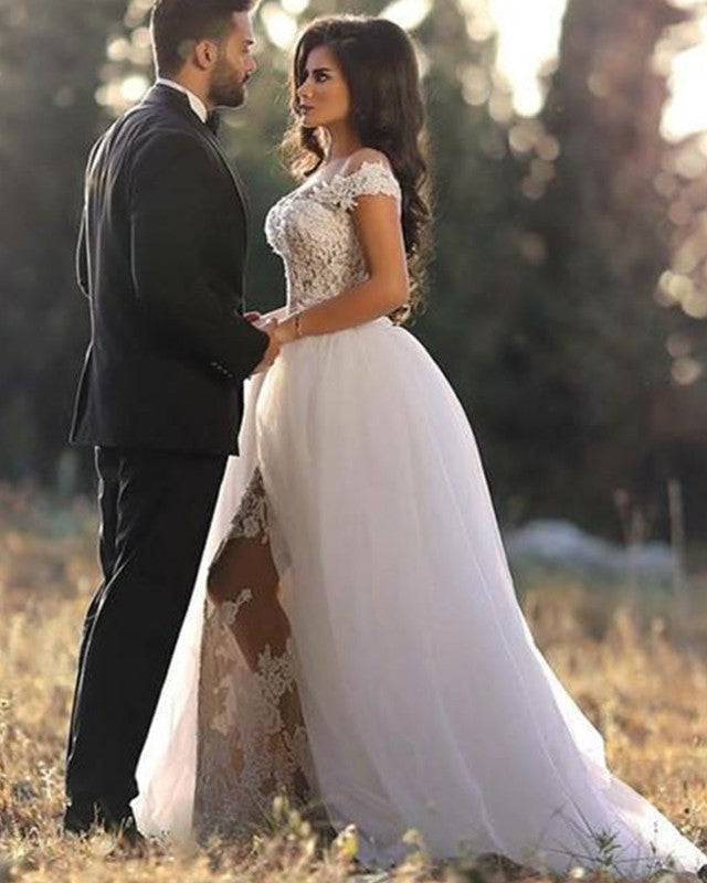 Detachable Skirt Lace Mermaid Wedding Dresses Off Shoulder