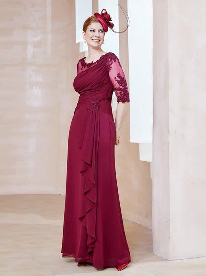 Scoop Lace Neckline Ruffles Sheath Dress Burgundy