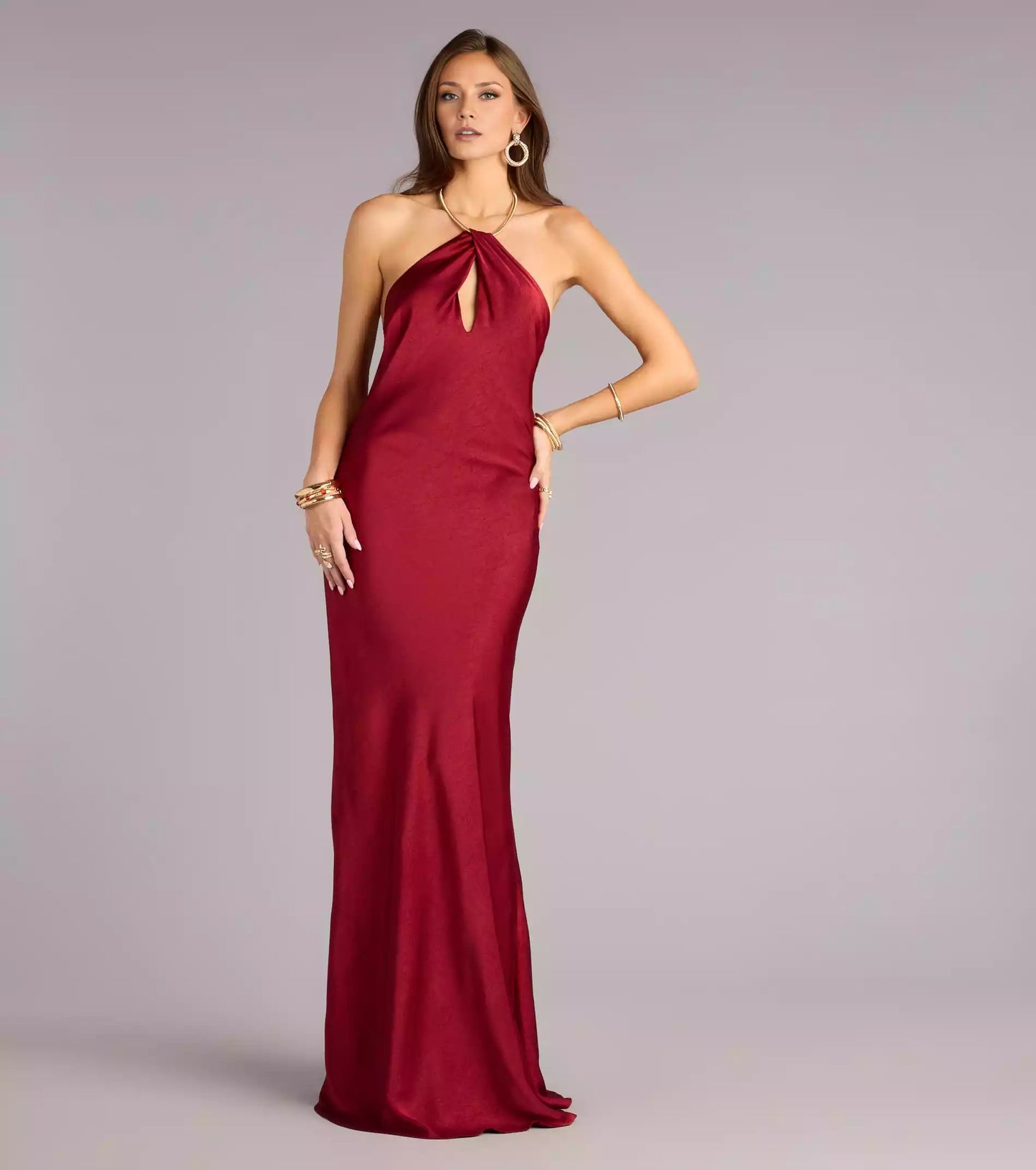 Charming satin halter neckline, backless, adjustable shoulder straps, draped pleats, mermaid silhouette and hemline Prom Dresses