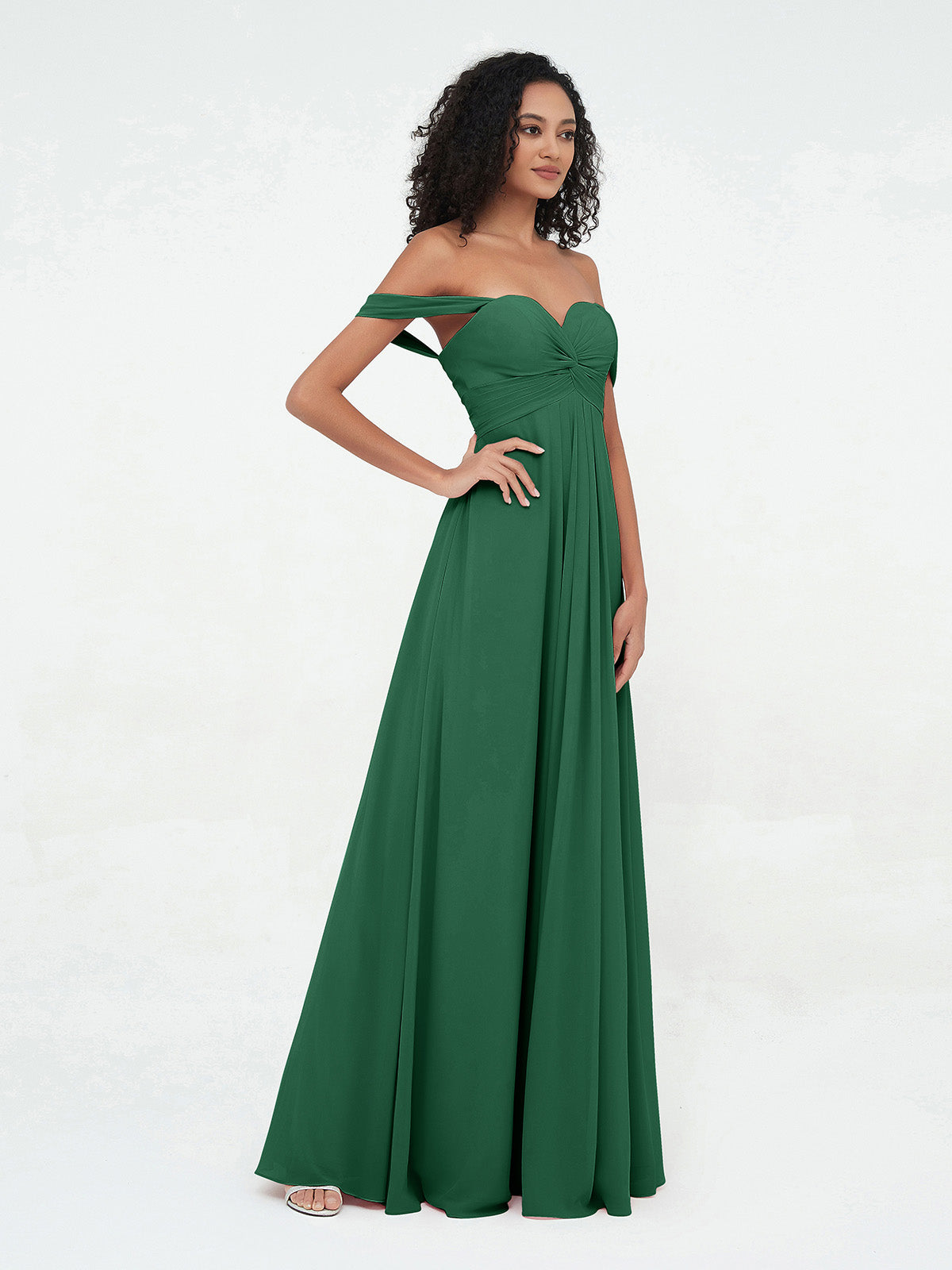 Off Shoulder Empire Dresses with Sweetheart Neck Dark Green
