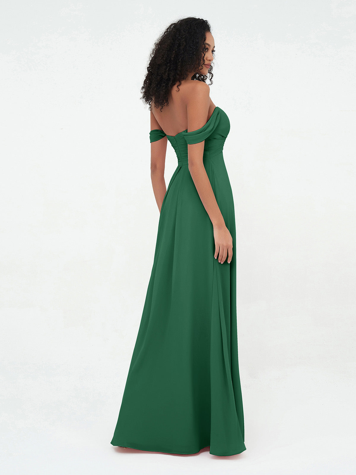 Off Shoulder Empire Dresses with Sweetheart Neck Dark Green