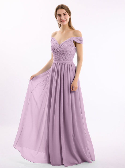 Lace Top Chiffon Bottom Dress with Cap Sleeves Wisteria