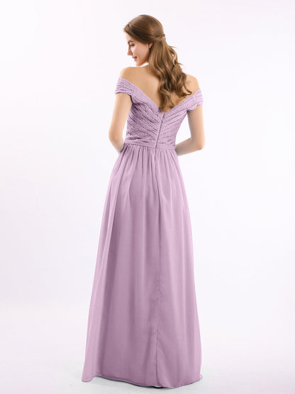 Lace Top Chiffon Bottom Dress with Cap Sleeves Wisteria