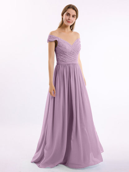 Lace Top Chiffon Bottom Dress with Cap Sleeves Wisteria