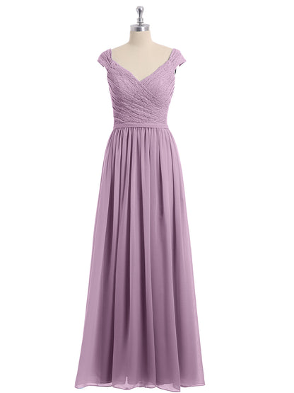 Lace Top Chiffon Bottom Dress with Cap Sleeves Wisteria
