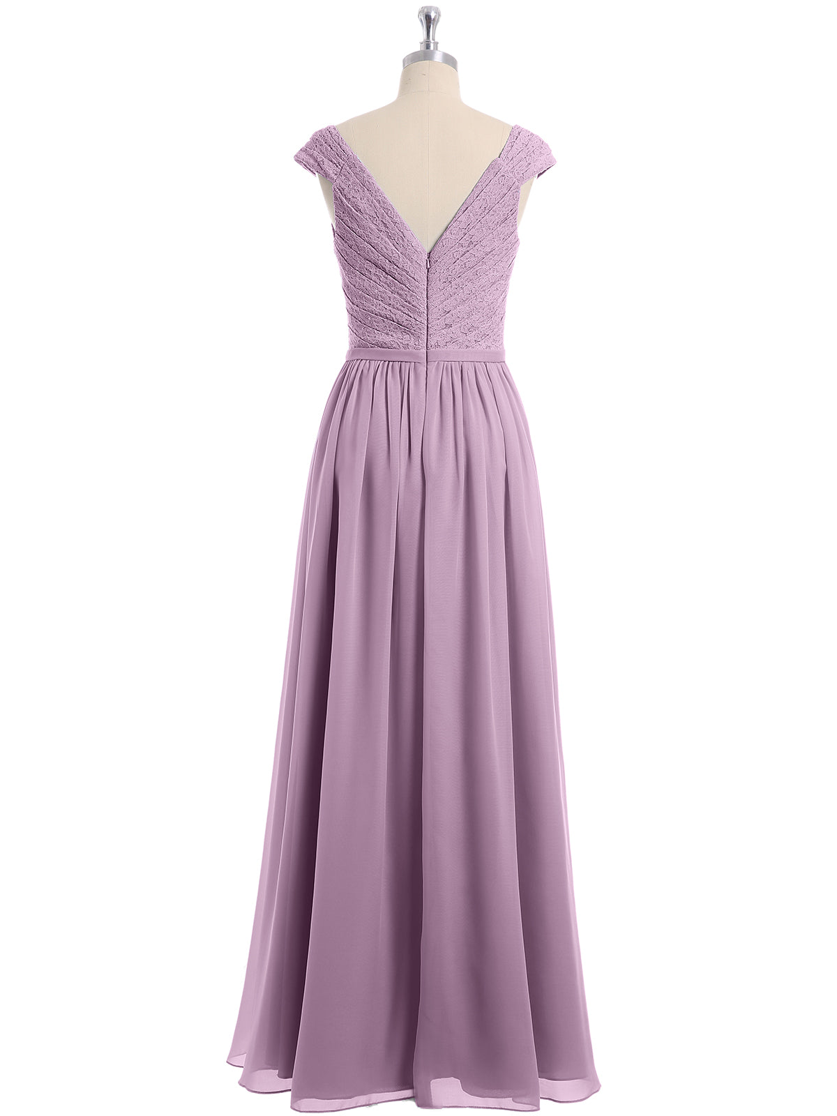 Lace Top Chiffon Bottom Dress with Cap Sleeves Wisteria