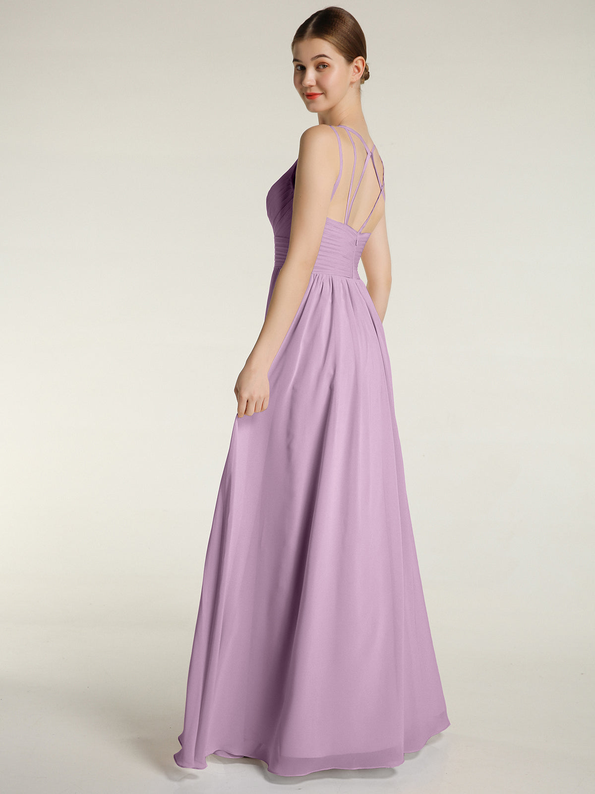 Double Straps Chiffon Dresses with Sweetheart Wisteria