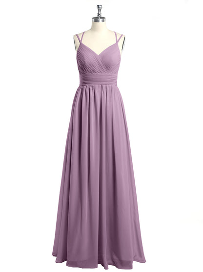Double Straps Chiffon Dresses with Sweetheart Wisteria