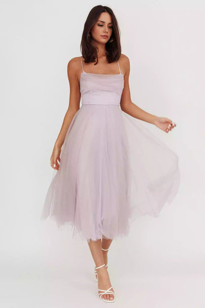 Dreamy chiffon mid length backless lace up pad with invisible back zipper Prom Dresses