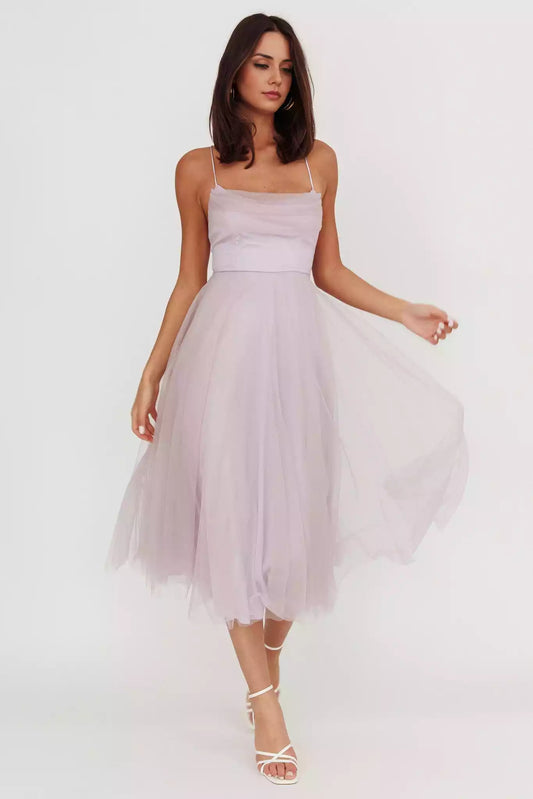 Dreamy chiffon mid length backless lace up pad with invisible back zipper Prom Dresses