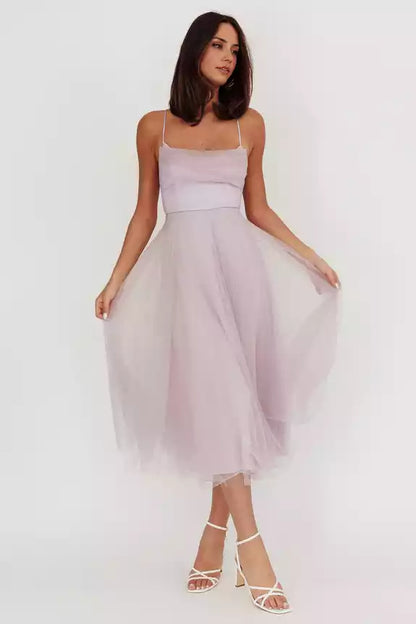 Dreamy chiffon mid length backless lace up pad with invisible back zipper Prom Dresses