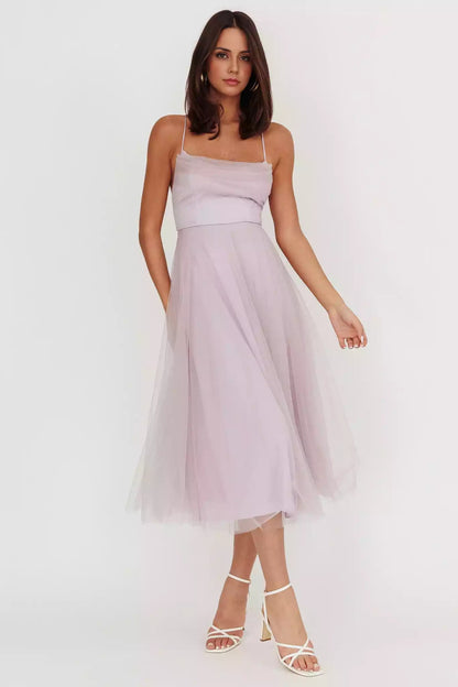 Dreamy chiffon mid length backless lace up pad with invisible back zipper Prom Dresses