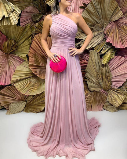 Pleated Chiffon One Shoulder Bridesmaid Dresses