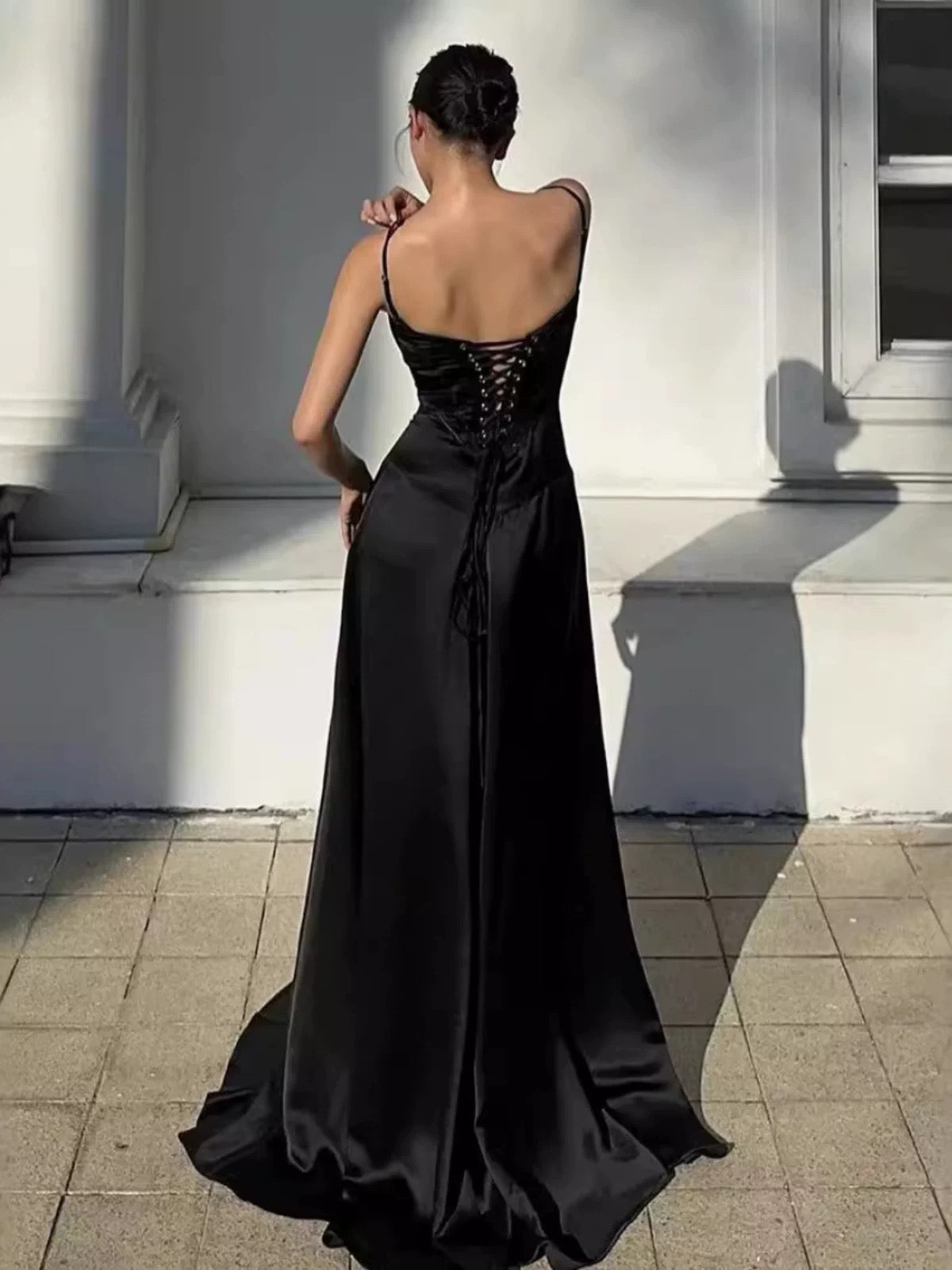 Pretty A line Spaghetti Straps Pink Satin Long Party Dresses Prom Dresses SD2705