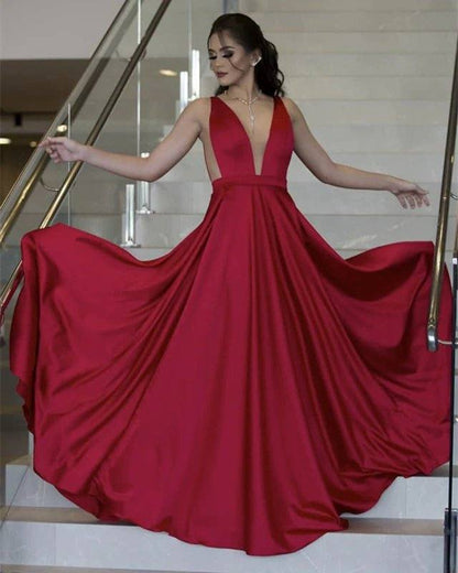 Sexy Long Satin V Neck Bridesmaid Dresses - RongMoon