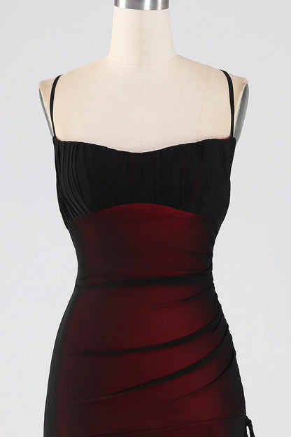 Thin shoulder strap black red ground length bridesmaid dress