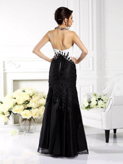 Trumpet/Mermaid Strapless Applique Sleeveless Long Tulle Mother of the Bride Dresses - RongMoon